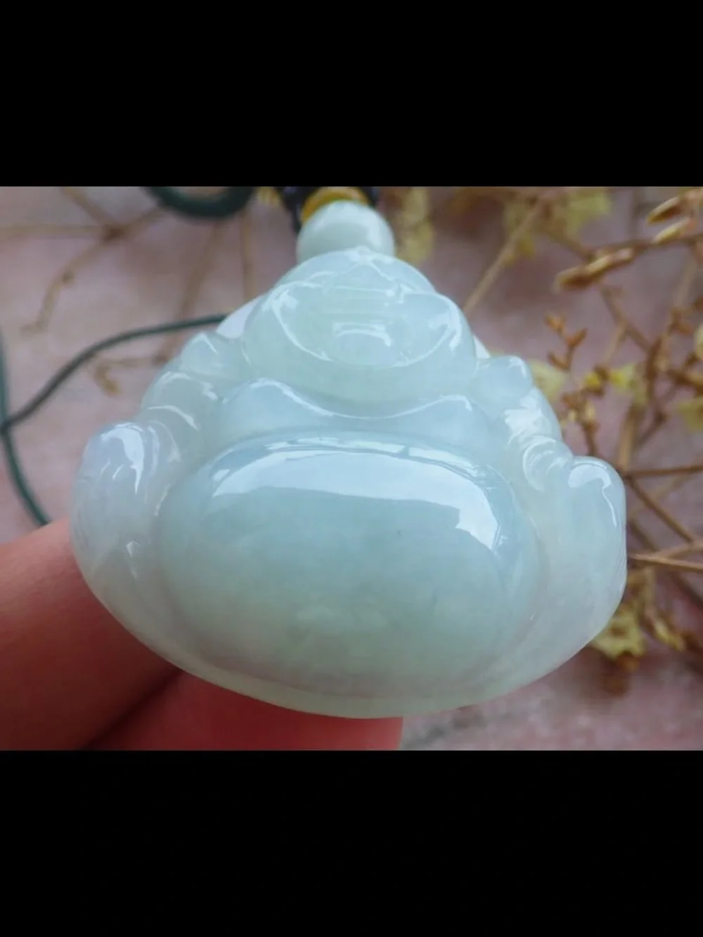 Certificate Jadeite Jade Light Green Pendant luck Laughing Buddha god